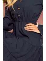 332-1 Šaty s volánmi a zlatými gombíkmi - BOTTLE GREEN 332-1 Šaty s volánmi a zlatými gombíkmi - BOTTLE GREEN