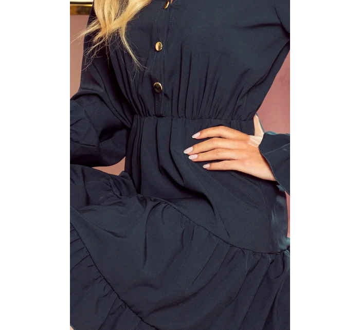 332-1 Šaty s volánmi a zlatými gombíkmi - BOTTLE GREEN 332-1 Šaty s volánmi a zlatými gombíkmi - BOTTLE GREEN