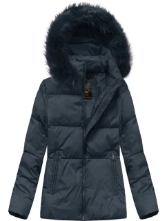 Tmavomodrá dámska krátka zimná prešívaná bunda (7694)