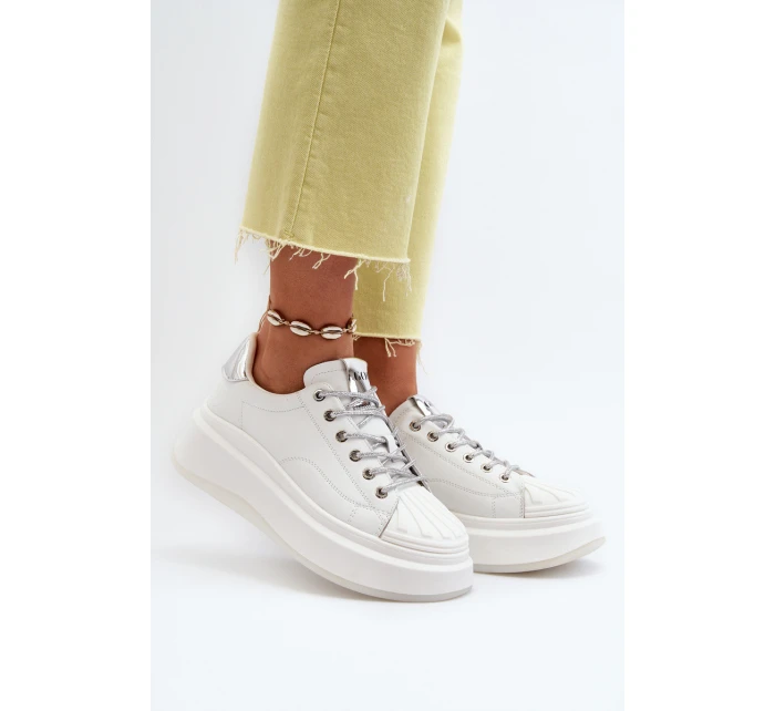 Dámské kožené tenisky na platformě GOE NN2N4033 Bílé
