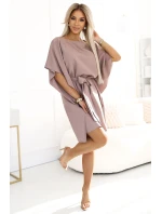 287-37 SOFIA Motýlie šaty so zaväzovaním v páse - MOCHA MOUSSE