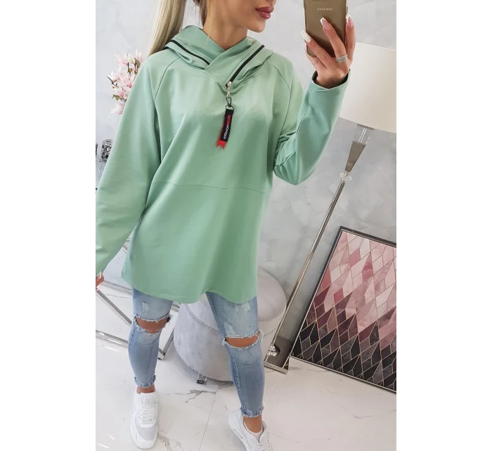 Tmavo mätová tunika na zips s kapucňou Oversize Tmavo mätová tunika na zips s kapucňou Oversize