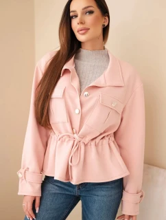 Dámska maslová mikina so zapínaním na gombíky, šnúrkou a vreckami tmavo púdrovo ružová