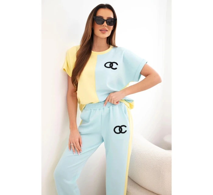 Dámsky maslový set s oversize mikinou a širokými nohavicami žltá + mentolová