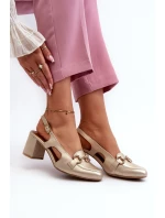 Kožené sandály na podpatku model 21659451 Zlaté - Maciejka