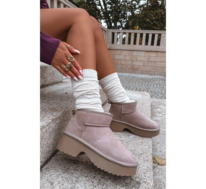 Śniegowce Damskie Z Naturalnego Zamszu Ocieplane Futerkiem Khaki Milora Śniegowce Damskie Z Naturalnego Zamszu Ocieplane Futerkiem Khaki Milora