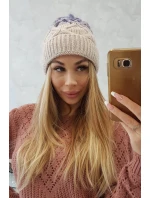 Dámska zateplená čiapka Alice K248 Beige with purple - Oliwier