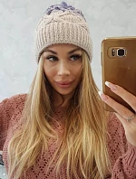 Dámska zateplená čiapka Alice K248 Beige with purple - Oliwier