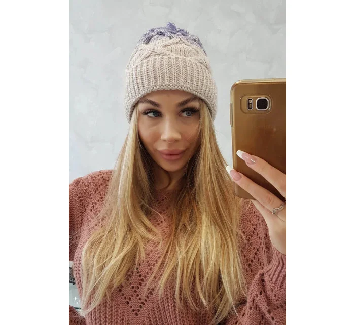 Dámska zateplená čiapka Alice K248 Beige with purple - Oliwier