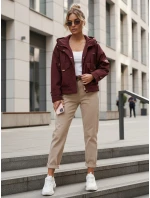 Dámska prechodná bunda s kapucňou a vreckami bordová FashionStreet TY5635