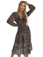 WILD  dámské šifonové šaty s výstřihem, páskem a s panteřím vzorem model 21935865 - numoco basic