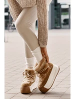 Skórzane Śniegowce Damskie Na Grubej Podeszwie Z Futerkiem Big Star OO274A207 Brązowe Skórzane Śniegowce Damskie Na Grubej Podeszwie Z Futerkiem Big Star OO274A207 Brązowe