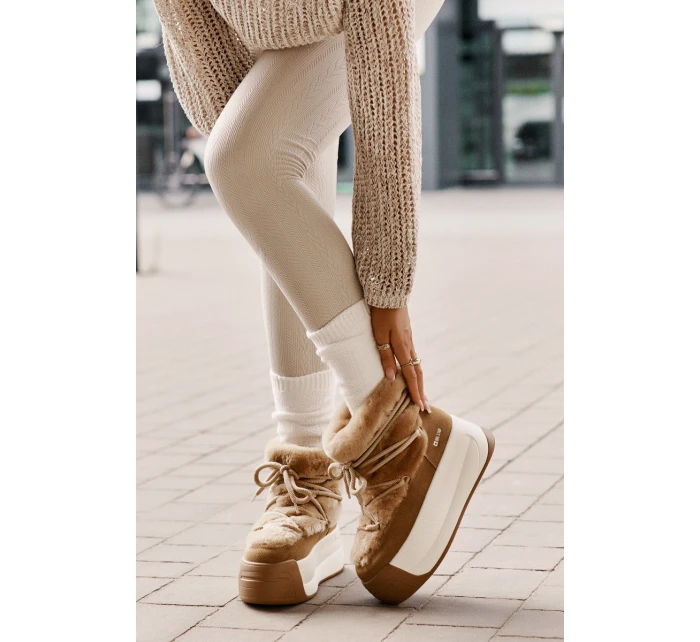 Skórzane Śniegowce Damskie Na Grubej Podeszwie Z Futerkiem Big Star OO274A207 Brązowe Skórzane Śniegowce Damskie Na Grubej Podeszwie Z Futerkiem Big Star OO274A207 Brązowe