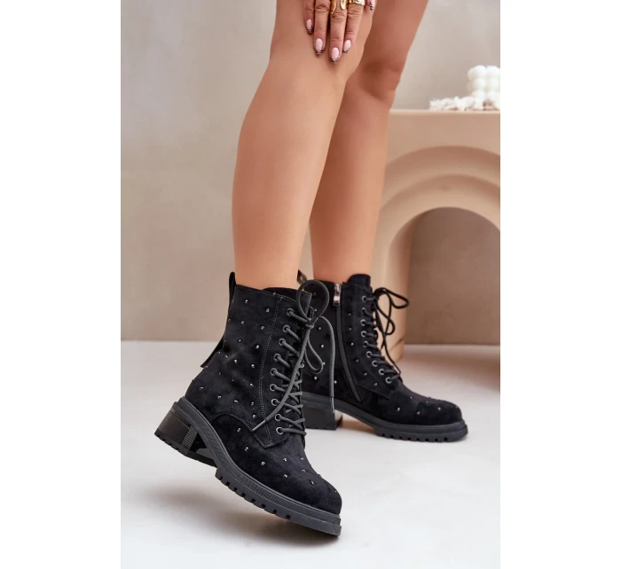 Dámske zdobené členkové topánky D&A MR880-017 Black Dámske zdobené členkové topánky D&A MR880-017 Black