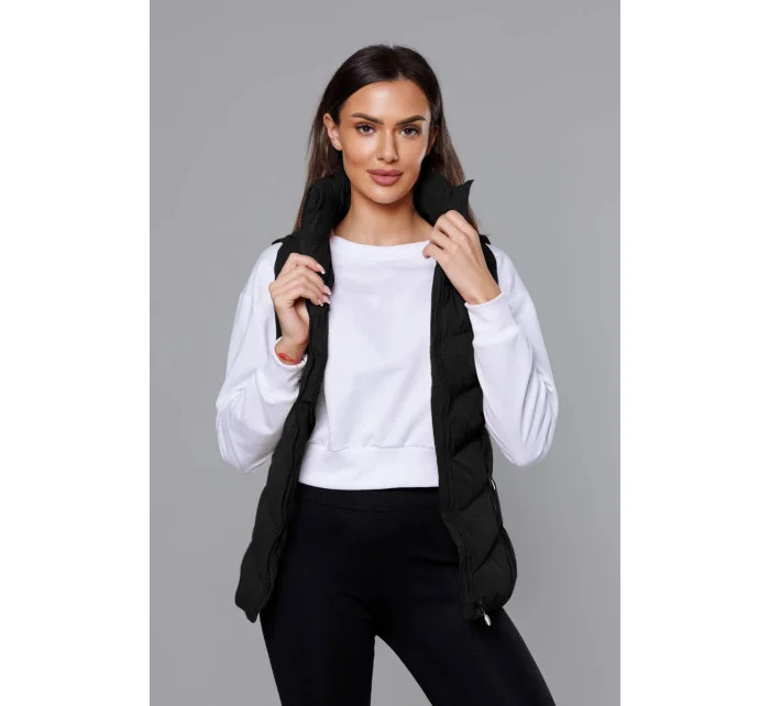 Čierna páperová dámska vesta (5M719-392)