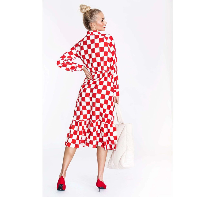 Ann Gissy Bielo-červené dámske kockované šaty s viazaným výstrihom (XY202117)