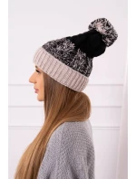 Dámska čiapka s brmbolcom Abigail K326 black+beige Dámska čiapka s brmbolcom Abigail K326 black+beige