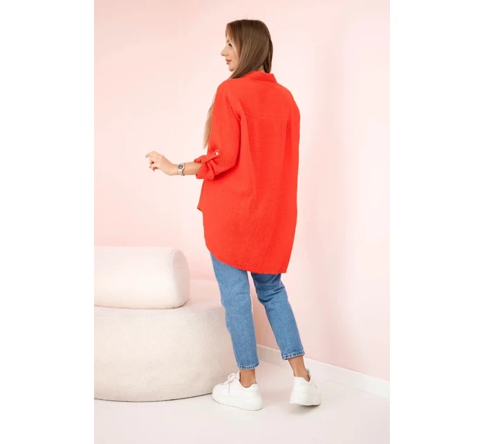 Bavlnená mušelínová košeľa oversize červená