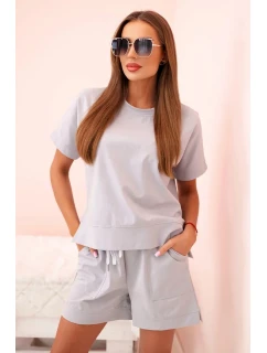 Dámský punto set s krátkými rukávy a šortkami šedý