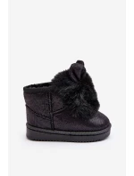 Dziecięce Śniegowce Ocieplane Futerkiem Z Uszkami Czarne Betty Dziecięce Śniegowce Ocieplane Futerkiem Z Uszkami Czarne Betty