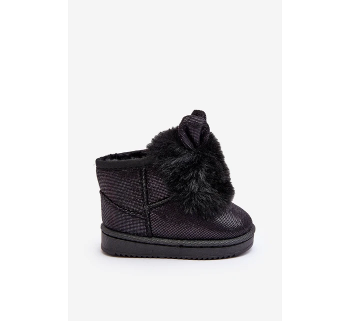 Dziecięce Śniegowce Ocieplane Futerkiem Z Uszkami Czarne Betty Dziecięce Śniegowce Ocieplane Futerkiem Z Uszkami Czarne Betty