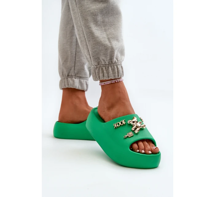Dámské lehké pěnové žabky s ozdobami zelené model 21665943 - Boto