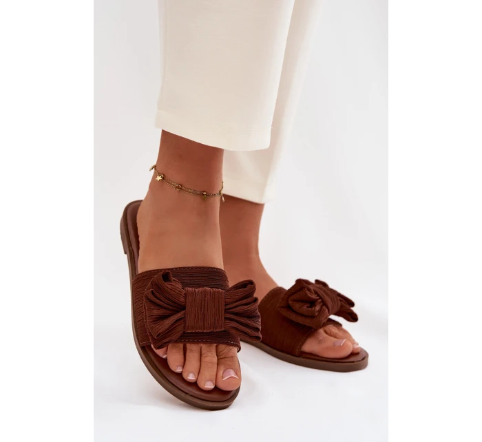 Dámské ploché sandály s mašlí Hnědé Amivelle