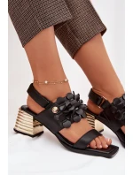 Kožené sandály na podpatku D&A model 22031915 Černé - S.Barski Kožené sandály na podpatku D&A model 22031915 Černé - S.Barski