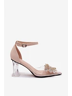 Lodičky na podpatku s lesklým zdobením model 22126165 Béžové - VINCEZA