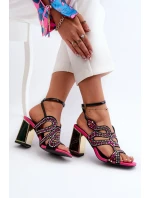 Dámske zdobené sandále na vysokom podpätku D&A Black Dámske zdobené sandále na vysokom podpätku D&A Black