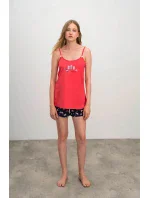 Dámské pyžamo model 18972786 Červená / tmavě modrá - Vamp Dámské pyžamo model 18972786 Červená / tmavě modrá - Vamp