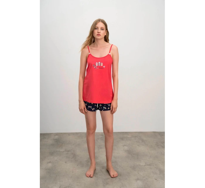 Dámské pyžamo model 18972786 Červená / tmavě modrá - Vamp Dámské pyžamo model 18972786 Červená / tmavě modrá - Vamp
