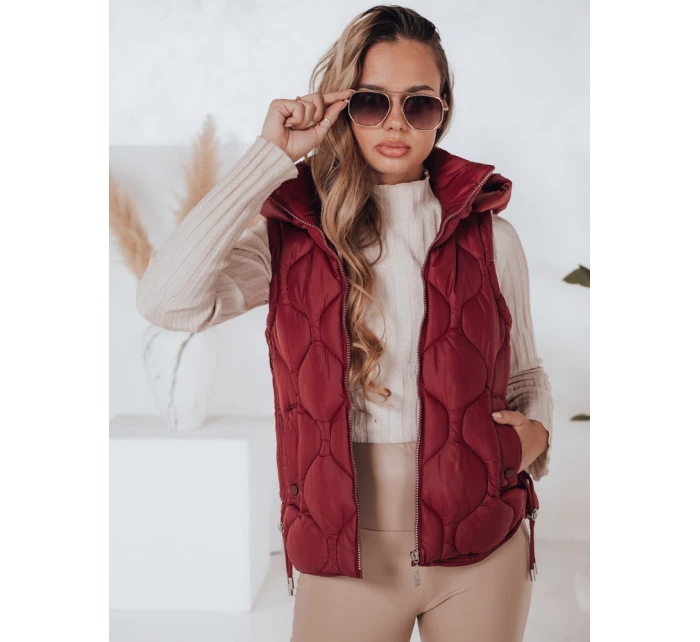 Dámská prošívaná vesta s kapucí vínová Dstreet model 21990896 - FashionStreet