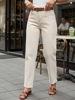 Dámske džínsy s vysokým pásom a regular fit, béžové, FashionStreet UY3057
