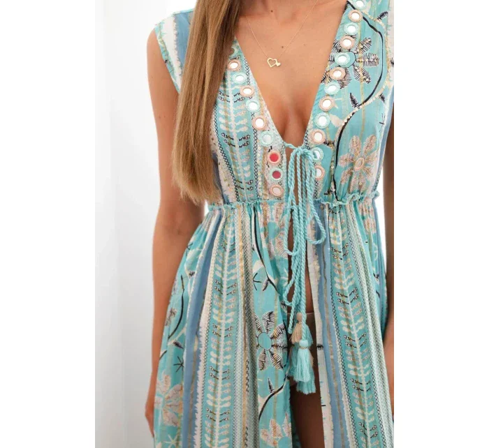 Dámsky bavlnený plášť do dažďa so zaväzovaním v páse tyrkysový