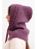 Dámska čiapka s kapucňou a pleteným vzorom fialová Dámska čiapka s kapucňou a pleteným vzorom fialová