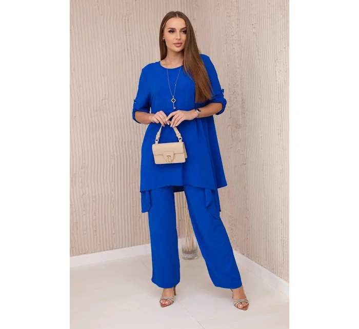 Súprava blúzka + nohavice s príveskom chrpová modrá