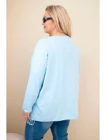 Dámske Plus veľkosť bavlnená blúzka s strapcami Blue