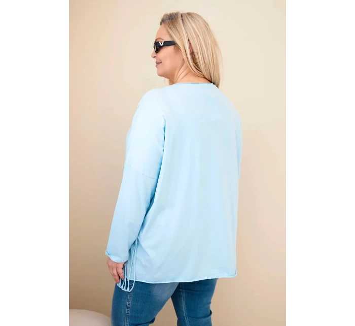 Dámske Plus veľkosť bavlnená blúzka s strapcami Blue