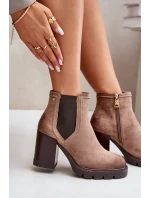 Ocieplane Botki Damskie Na Słupku Z Eko Zamszu Vinceza 58356 Beżowe