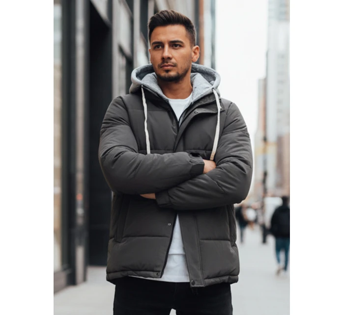 Pánská prošívaná zimní bunda s kapucí tmavě šedá Dstreet model 21993671 - FashionStreet