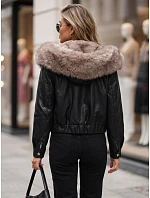 Dámska zimná kožená bunda s kožušinou, čierna, FashionStreet TY5978