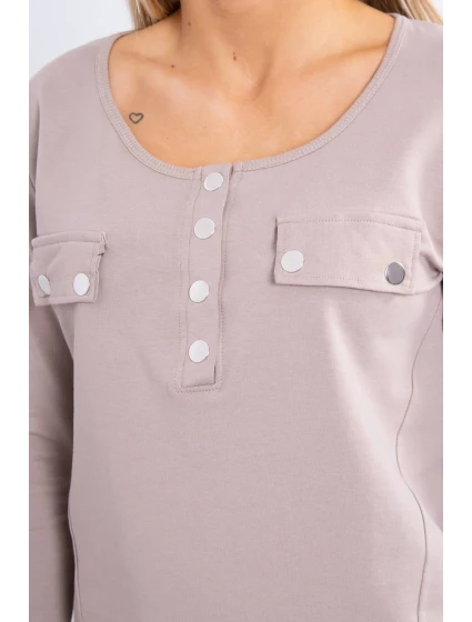 Súprava s gombíkovým výstrihom tmavo béžová