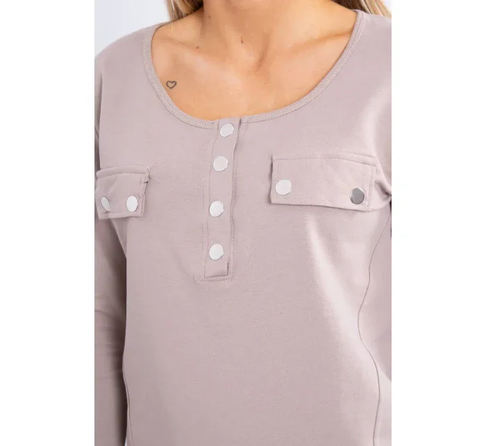 Súprava s gombíkovým výstrihom tmavo béžová