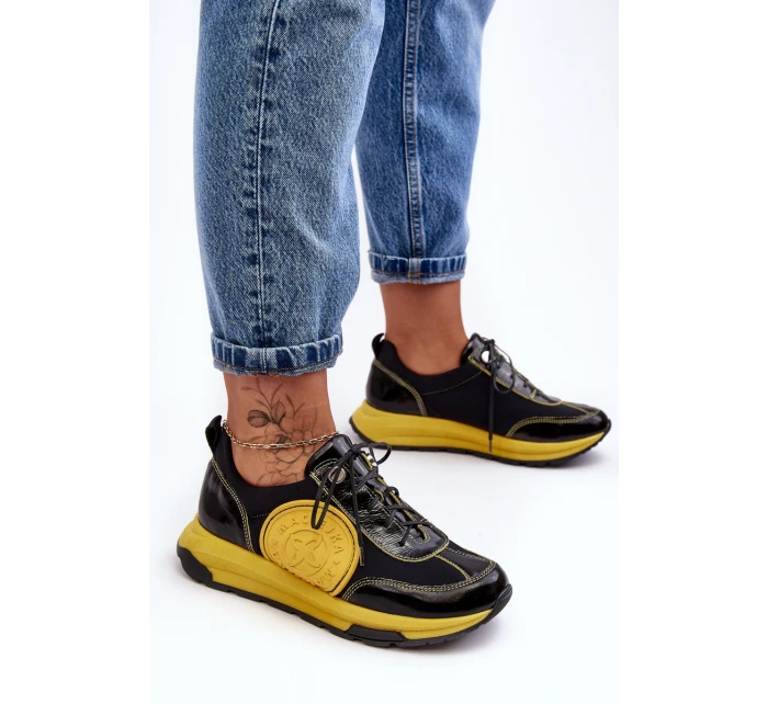 Damskie Buty Sportowe Skórzane Maciejka 06295-01 Czarno-Żółte