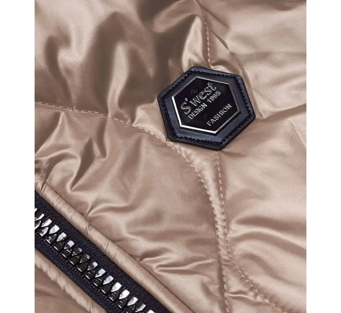 Tmavo béžová dámska vesta s kapucňou (B0129-12) Tmavo béžová dámska vesta s kapucňou (B0129-12)