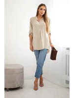 Blúzka s predĺženým zadným dielom tmavobéžová