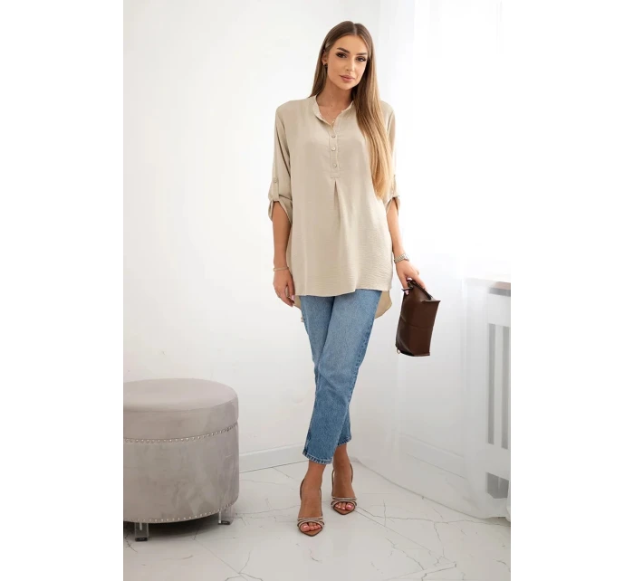 Blúzka s predĺženým zadným dielom tmavobéžová