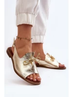 model 21646277 Kožené Ploché Sandály Zlaté - Zazoo