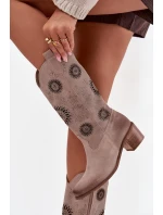 Zamszowe Skórzane Kozaki Damskie Z Ażurowym Wzorem Zazoo 3852 Cappuccino